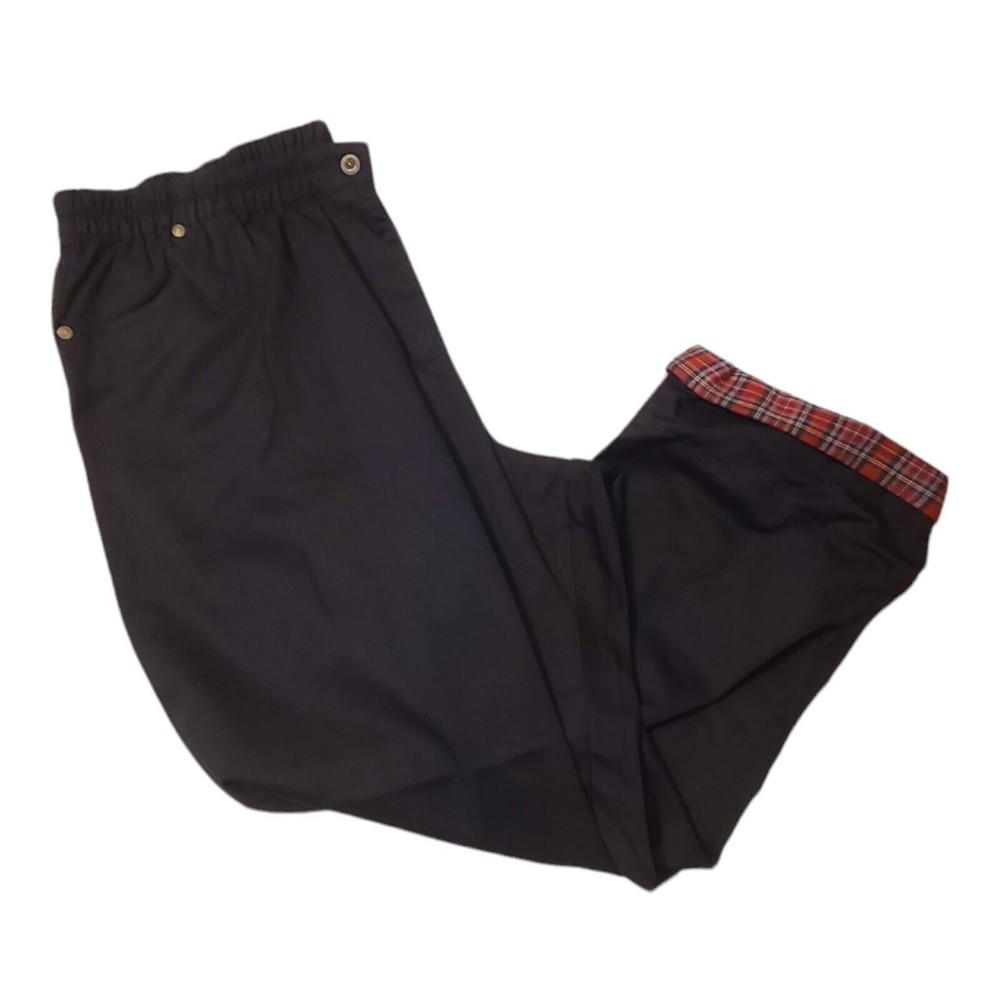 Mainstreet Blues Womens Pull On Elastic Waist Pants Size 24W Black Plaid Cuffs